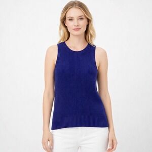 Banana Republic Knit Sleeveless Muscle Tank Top Size L Blue Organic Cotton